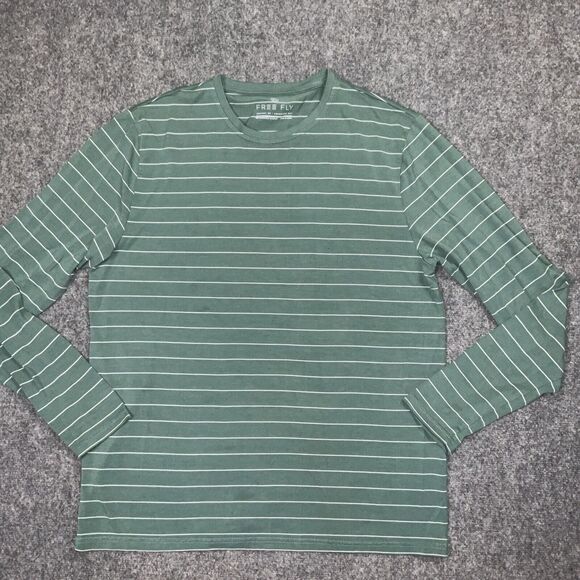 Free Fly Shirt  Mens Size XL Green Striped Tee Long Sleeve Casual Bamboo viscose - Picture 1 of 9